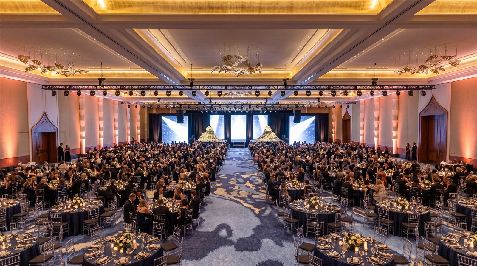 The Atlantis ballroom set for a gala dinner